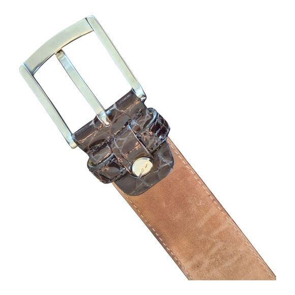 Retta Wolff Belt Hand Crafted in Italy Ligator Croc Leather Dark Brown Large 36 - Picture 6 of 16